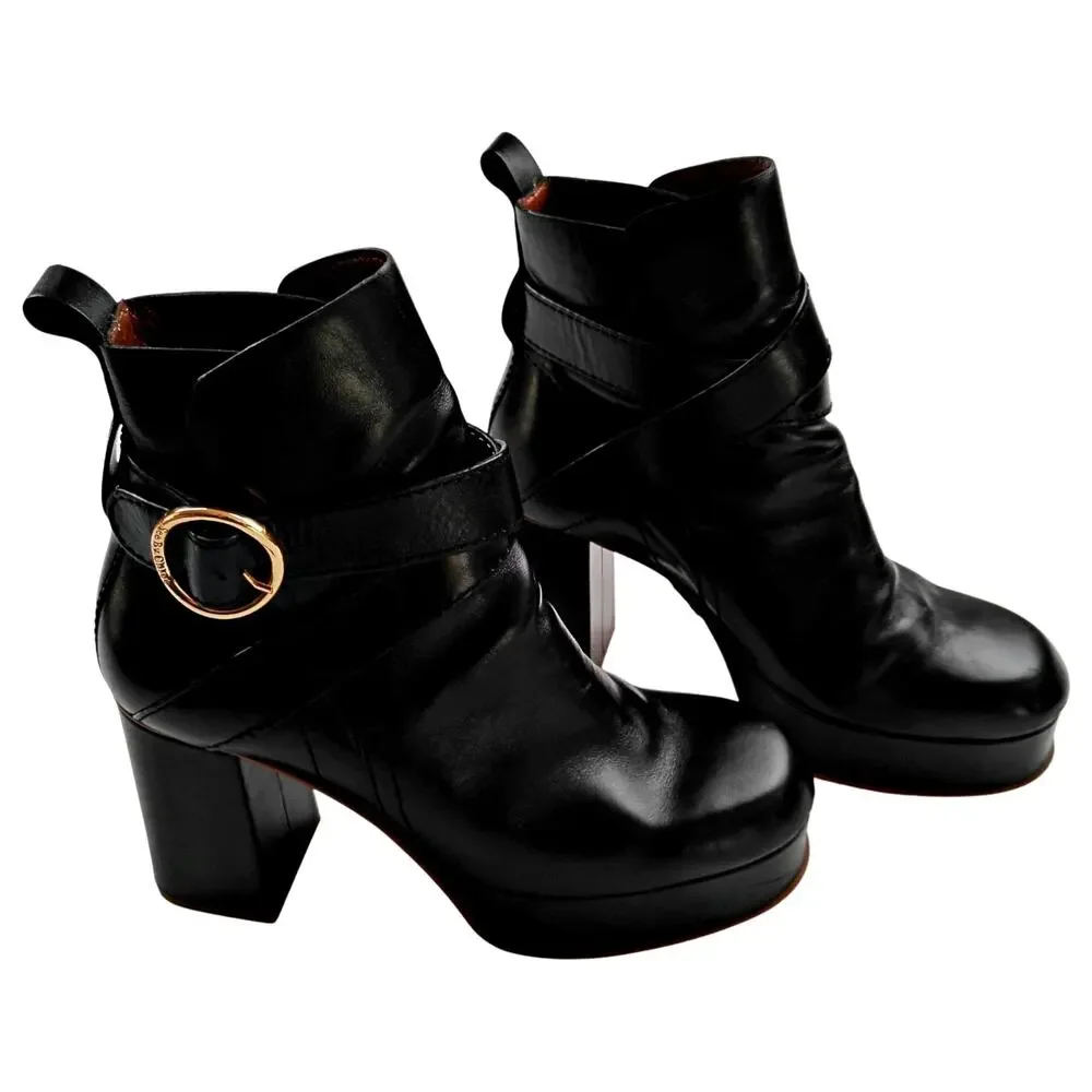 SEE By Chloe Black Leather Platform Wedge Ankle Boots Sz 40 9 / 9.5 - Picture 3 of 6